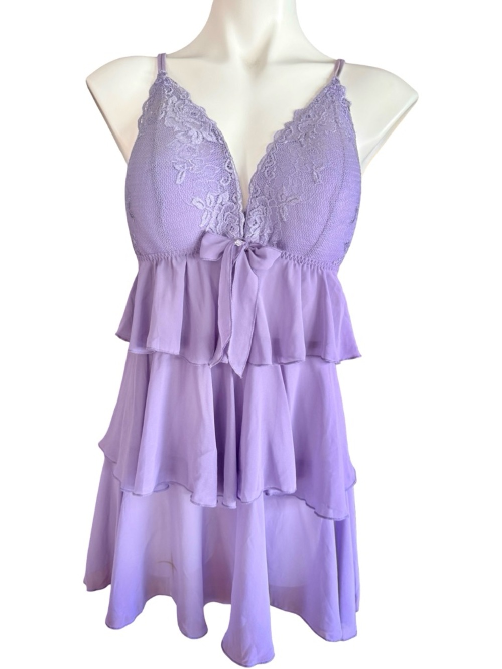 Vintage Delicates Lavender Lace Babydoll Matching Thong Set XL Y2K Coquette